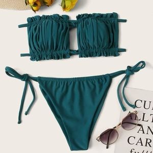 Teal Bandeau Bathing Suit